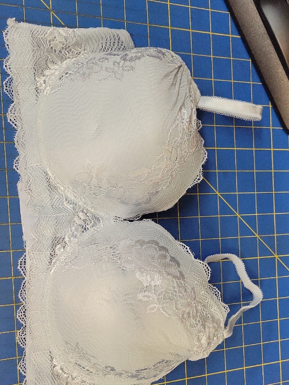 Rene Rofe Light Blue Lace Push-Up Bra with Floral Trim 40D RN #72409
